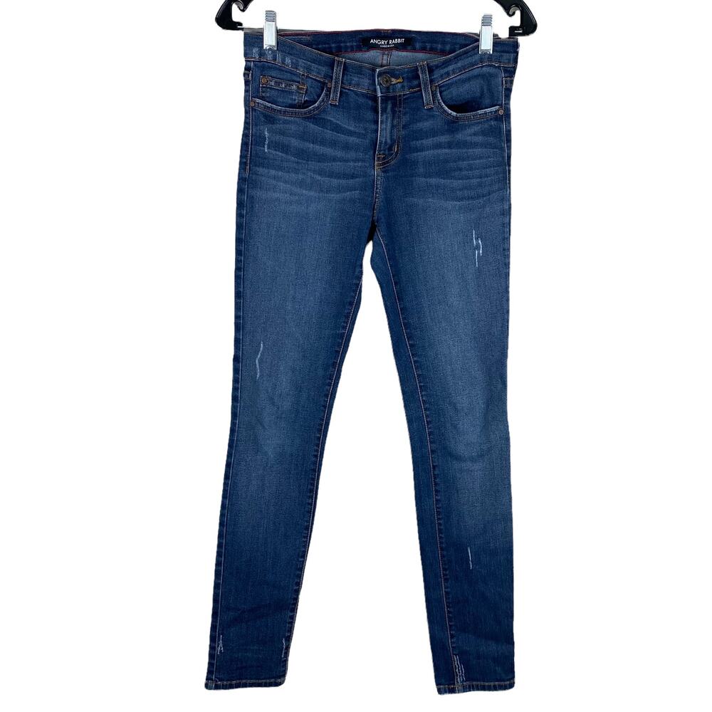 Angry Rabbit Modcloth Medium Wash Blue Skinny Jeans Distressed Size 26/3 GUC